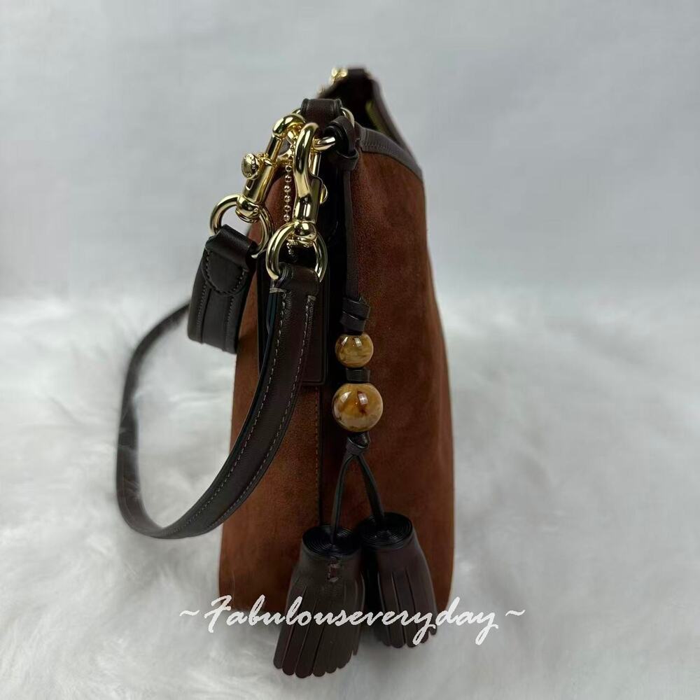 OACH Laurel Shoulder/Crossbody Bag With Tassels In Suede/Im/Brown/Maple CCC75 - Picture 2 of 8